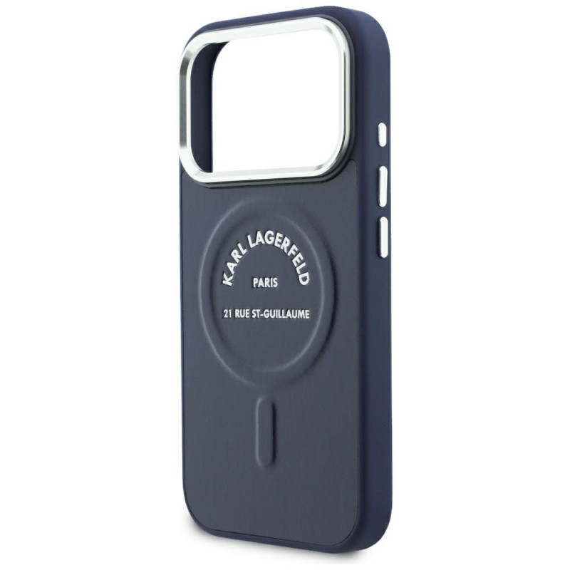Karl Lagerfeld Embossed Open Ring RSG Logo MagSafe hoesje voor Apple iPhone 18 Pro Max / 17 Pro Max, blauw (KF003292-0)