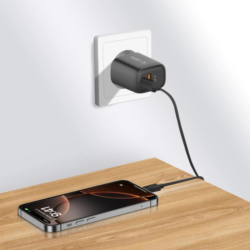 Tech-Protect NCA20 USB-A / USB-C wandlader PD 20W / QC3.0, zwart