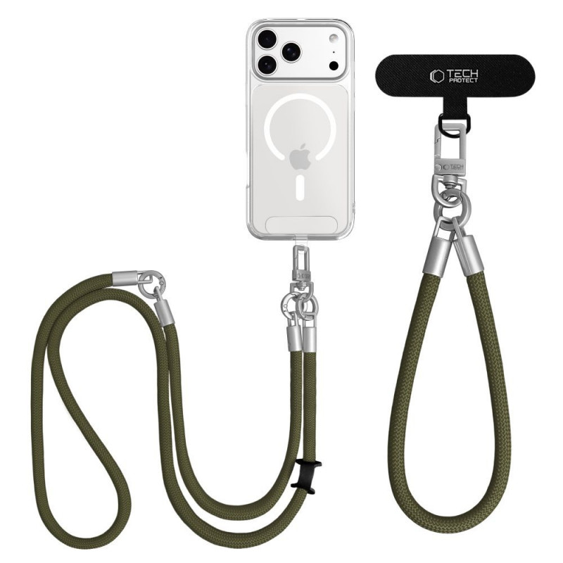 Tech-Protect C10S Rope Crossbody & Wrist set telefoonbandjes, olijfgroen/titanium