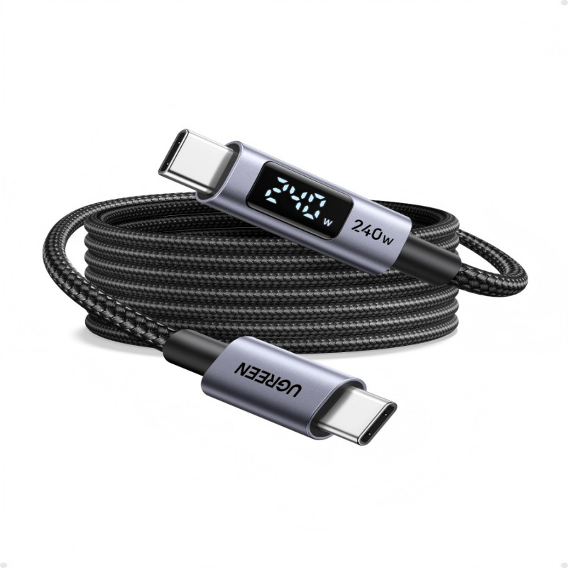 Ugreen L530 USB-C naar USB-C kabel, PD 240 W, 480 Mbps, met display, 2 m, zwart