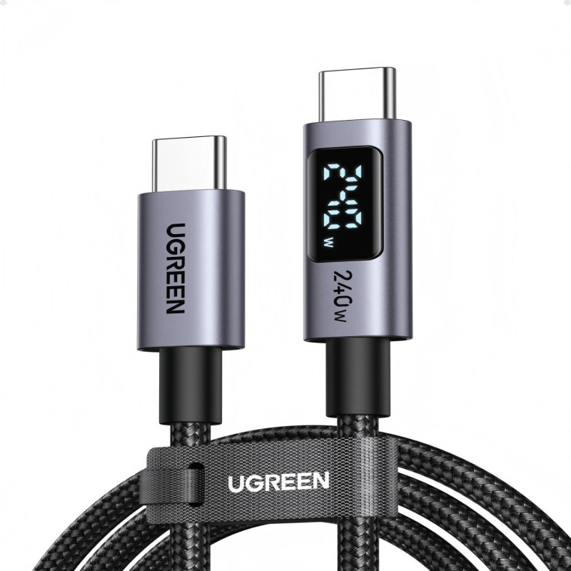 Ugreen L530 USB-C naar USB-C kabel, PD 240 W, 480 Mbps, met display, 2 m, zwart