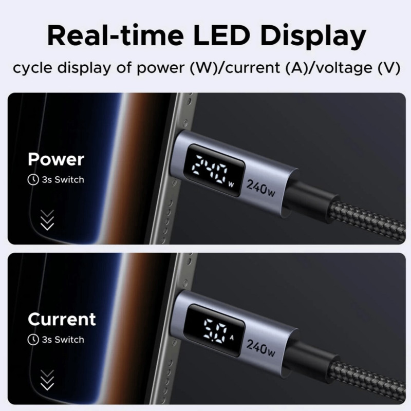 Ugreen L530 USB-C naar USB-C kabel, PD 240 W, 480 Mbps, met display, 2 m, zwart