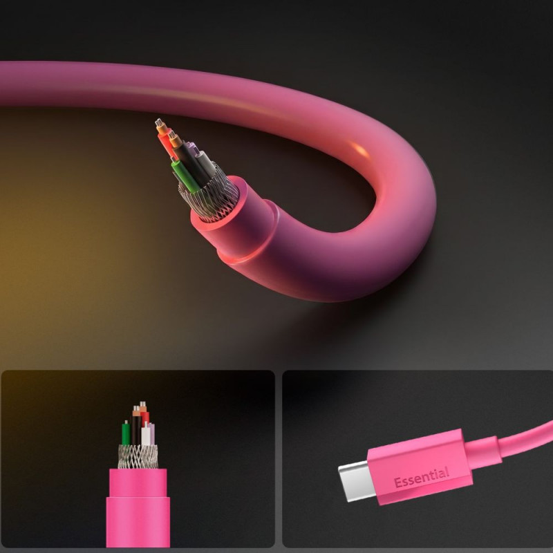 Spigen EB6010CC Essential USB-C-naar-USB-C-kabel 60W 100 cm, roze