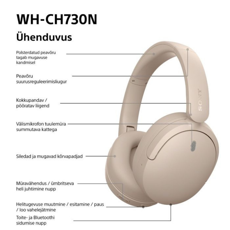 Sony WH-CH730N Bluetooth over-ear koptelefoon met microfoon, beige