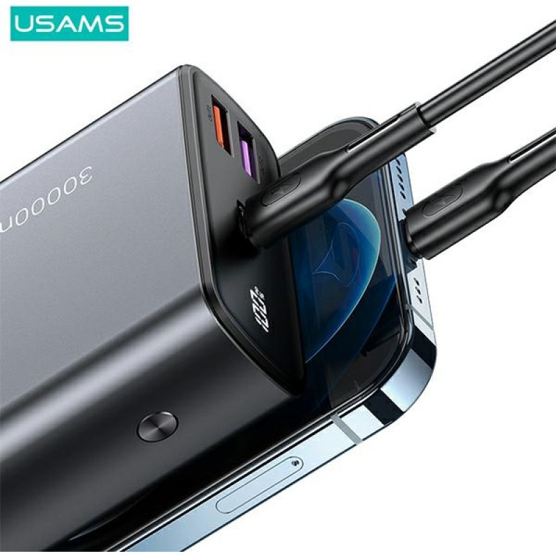 USAMS PB59 US-CD165 powerbank 30000 mAh, 65 W, 2x QC3.0 + PD, zwart, met USB-C naar USB-C kabel