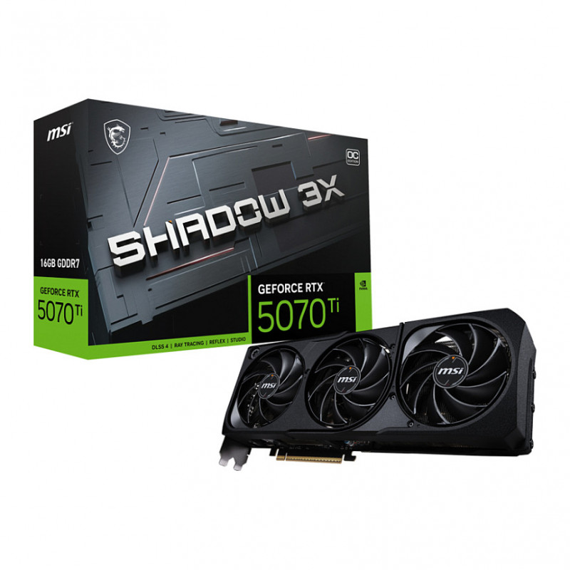 MSI GeForce RTX 5070 Ti 16G Shadow 3X OC grafische kaart, 16 GB GDDR7, 3 ventilatoren