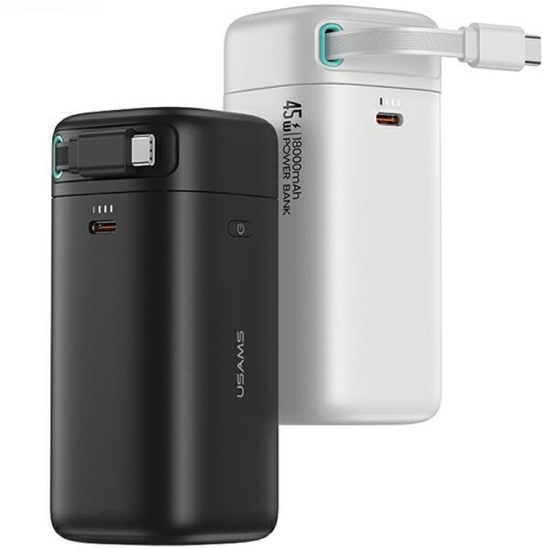 USAMS US-CD216 XMF Series powerbank 18000 mAh, PD 45W snelladen, met USB-C-kabel, zwart