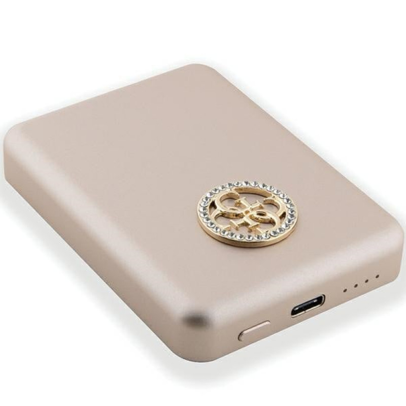 Guess GUPBM5AL4DMD 4G Strassed Metal Logo MagSafe inductie powerbank 5000 mAh, 15W, goud