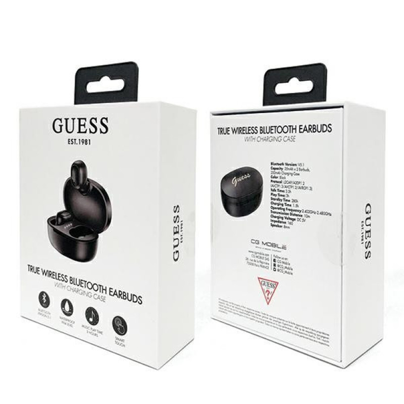 Guess GUTWST30BK draadloze TWS in-ear hoofdtelefoon met dockingstation, Bluetooth 5.0, zwart