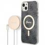 Guess GUBPP14SH4EACSK Hardcase voor Apple iPhone 14 + draadloze oplader, 4G Print, MagSafe, zwart