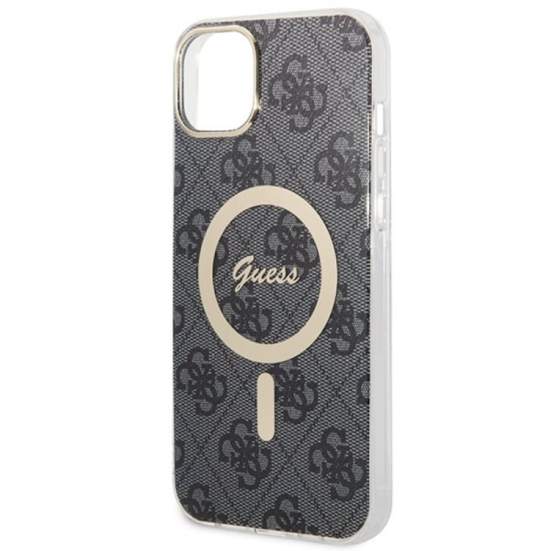 Guess GUBPP14SH4EACSK Hardcase voor Apple iPhone 14 + draadloze oplader, 4G Print, MagSafe, zwart