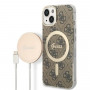 Guess GUBPP14SH4EACSW hardcase voor Apple iPhone 14 + draadloze oplader, 4G Print, MagSafe, bruin