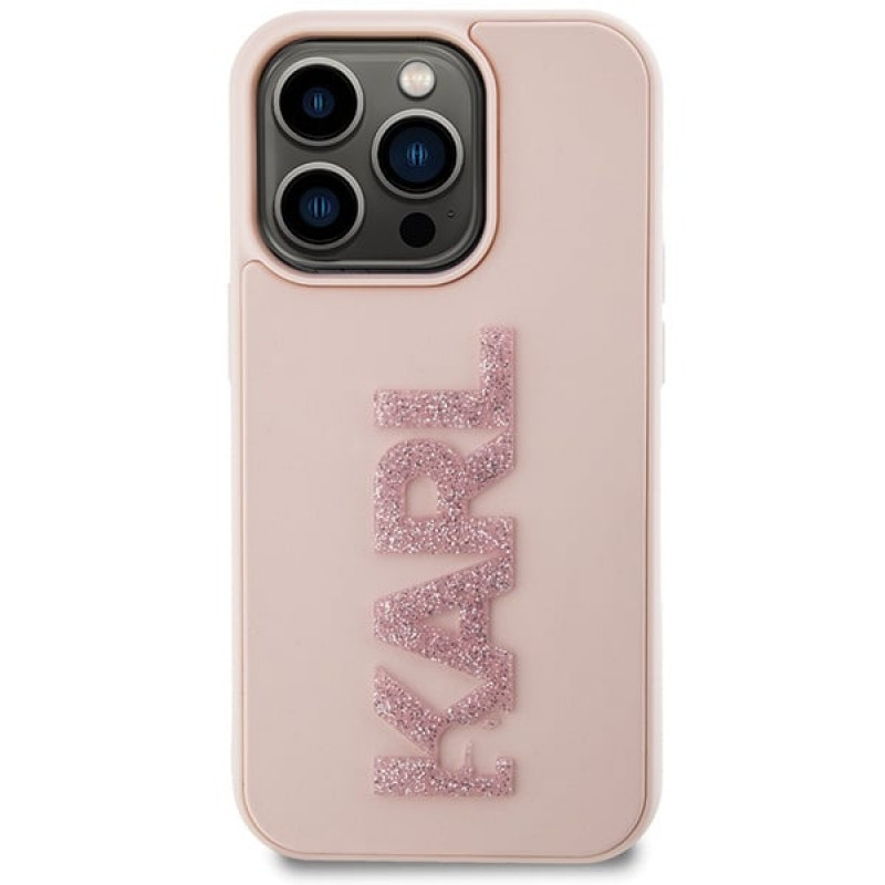Karl Lagerfeld KLHCP15X3DMBKCP Hardcase voor Apple iPhone 15 Pro Max, 3D Rubber Glitter Logo, roze