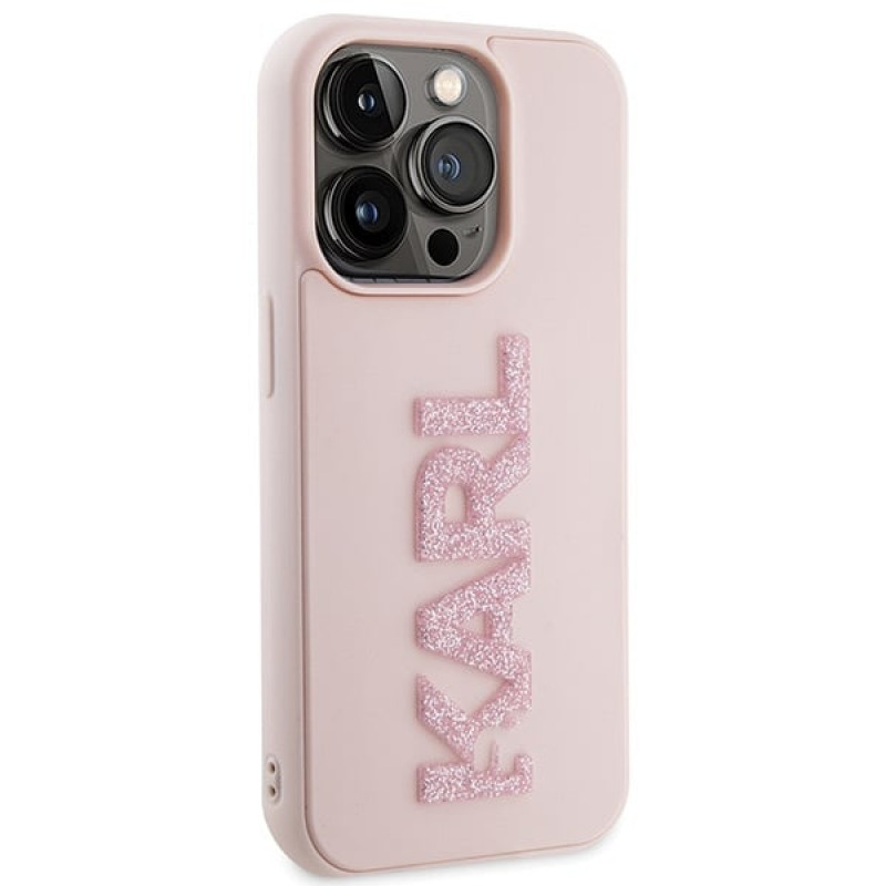 Karl Lagerfeld KLHCP15X3DMBKCP Hardcase voor Apple iPhone 15 Pro Max, 3D Rubber Glitter Logo, roze