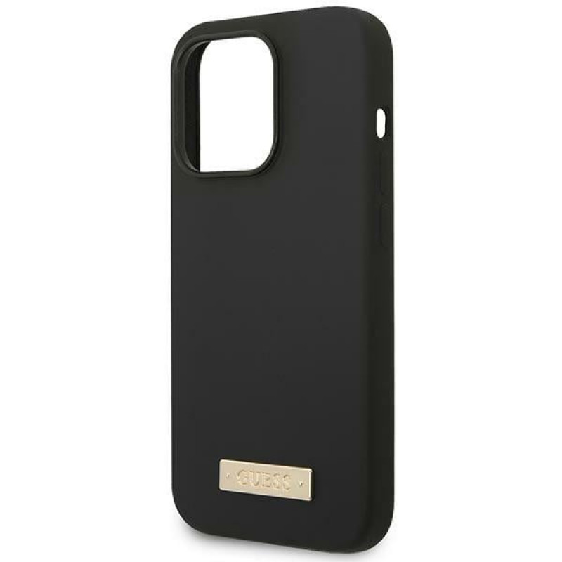 Guess GUHMP14XSBPLK Apple iPhone 14 Pro Max hardcase, silicone logo plate MagSafe, zwart