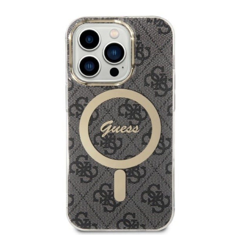 Guess GUBPP14XH4EACSK hoesje + draadloze oplader Apple iPhone 14 Pro Max zwarte hardcase, 4G Print, MagSafe