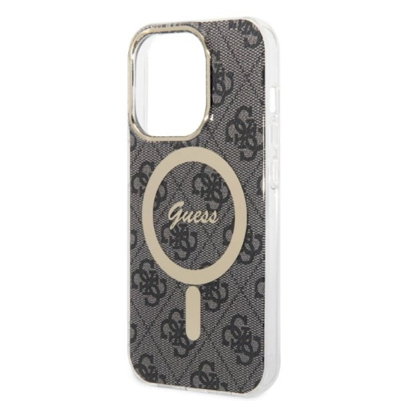 Guess GUBPP14XH4EACSK hoesje + draadloze oplader Apple iPhone 14 Pro Max zwarte hardcase, 4G Print, MagSafe