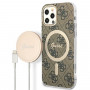 Guess GUBPP12MH4EACSW Hoesje + Draadloze Oplader Apple iPhone 12 / iPhone 12 Pro Bruin Hardcase, 4G Print, MagSafe