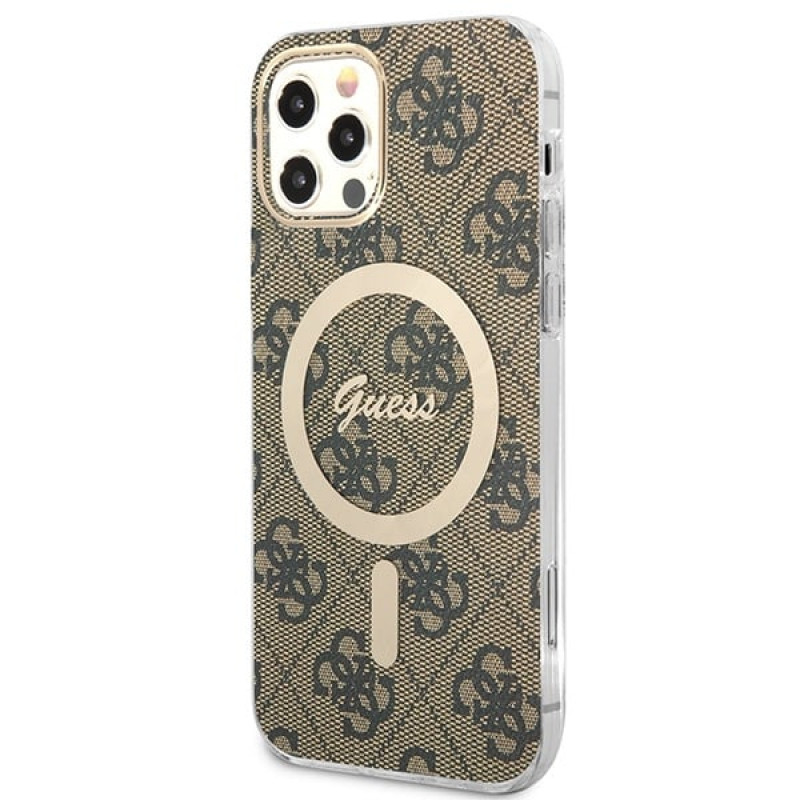 Guess GUBPP12MH4EACSW Hoesje + Draadloze Oplader Apple iPhone 12 / iPhone 12 Pro Bruin Hardcase, 4G Print, MagSafe