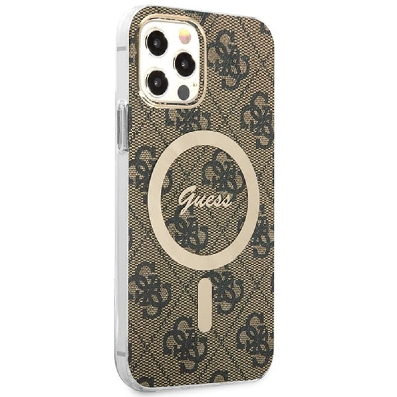 Guess GUBPP12MH4EACSW Hoesje + Draadloze Oplader Apple iPhone 12 / iPhone 12 Pro Bruin Hardcase, 4G Print, MagSafe