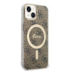 Guess GUBPP14MH4EACSW hoesje + draadloze oplader Apple iPhone 14 Plus / iPhone 15 Plus bruin hardcase, 4G Print, MagSafe
