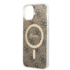 Guess GUBPP14MH4EACSW hoesje + draadloze oplader Apple iPhone 14 Plus / iPhone 15 Plus bruin hardcase, 4G Print, MagSafe