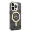 Guess GUBPP14LH4EACSK Hoesje + Draadloze Oplader Apple iPhone 14 Pro Zwart Hardcase, 4G Print, MagSafe