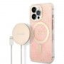 Guess GUBPP13LH4EACSP Hoesje + Draadloze Oplader Apple iPhone 13 Pro Roze Hardcase, 4G Print, MagSafe