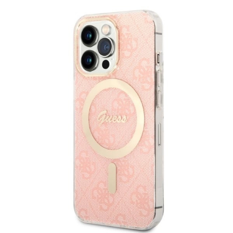 Guess GUBPP13LH4EACSP Hoesje + Draadloze Oplader Apple iPhone 13 Pro Roze Hardcase, 4G Print, MagSafe