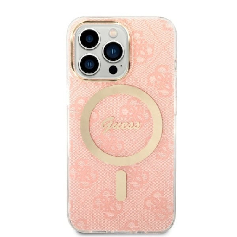 Guess GUBPP13LH4EACSP Hoesje + Draadloze Oplader Apple iPhone 13 Pro Roze Hardcase, 4G Print, MagSafe