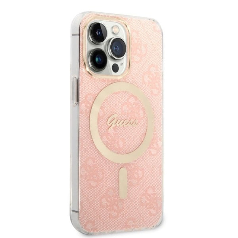 Guess GUBPP13LH4EACSP Hoesje + Draadloze Oplader Apple iPhone 13 Pro Roze Hardcase, 4G Print, MagSafe