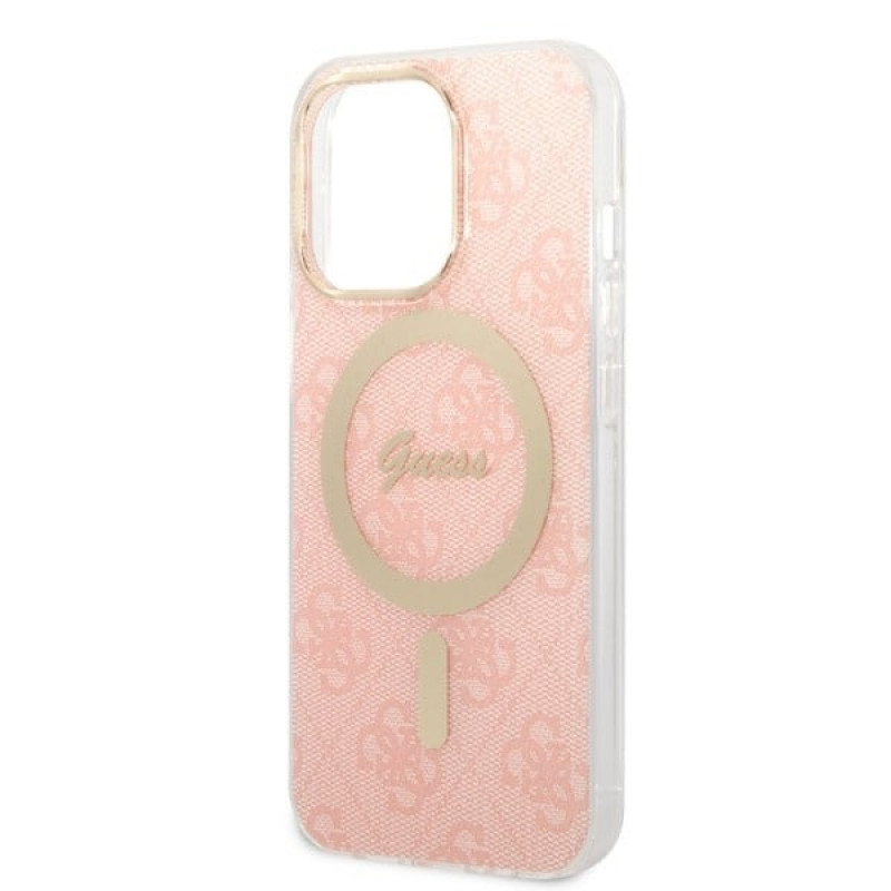 Guess GUBPP13LH4EACSP Hoesje + Draadloze Oplader Apple iPhone 13 Pro Roze Hardcase, 4G Print, MagSafe