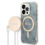 Guess GUBPP14XH4EACSB hoesje + draadloze oplader Apple iPhone 14 Pro Max blauw hardcase, 4G Print, MagSafe