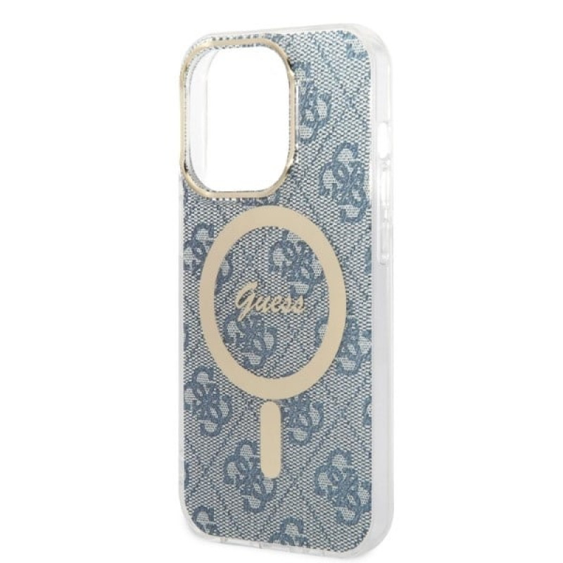 Guess GUBPP14XH4EACSB hoesje + draadloze oplader Apple iPhone 14 Pro Max blauw hardcase, 4G Print, MagSafe