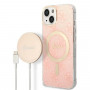 Guess GUBPP14MH4EACSP Hoesje + draadloze oplader Apple iPhone 14 Plus / iPhone 15 Plus roze hardcase, 4G Print, MagSafe