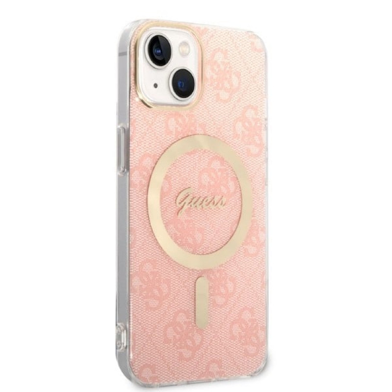 Guess GUBPP14MH4EACSP Hoesje + draadloze oplader Apple iPhone 14 Plus / iPhone 15 Plus roze hardcase, 4G Print, MagSafe