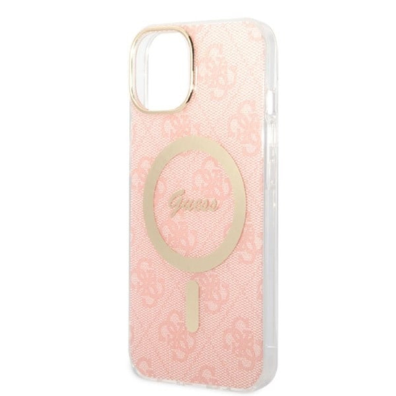 Guess GUBPP14MH4EACSP Hoesje + draadloze oplader Apple iPhone 14 Plus / iPhone 15 Plus roze hardcase, 4G Print, MagSafe