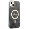 Guess GUBPP14MH4EACSK Case + draadloze oplader Apple iPhone 14 Plus / iPhone 15 Plus zwarte hardcase, 4G Print, MagSafe