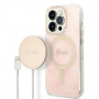 Guess GUBPP14LH4EACSP Hoesje + draadloze oplader Apple iPhone 14 Pro roze hardcase, 4G Print, MagSafe