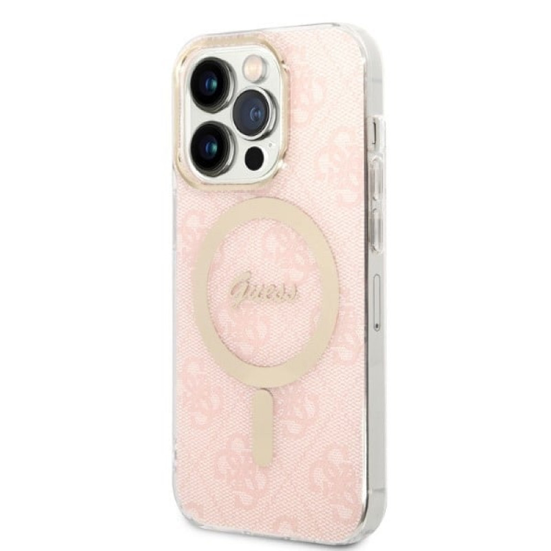 Guess GUBPP14LH4EACSP Hoesje + draadloze oplader Apple iPhone 14 Pro roze hardcase, 4G Print, MagSafe