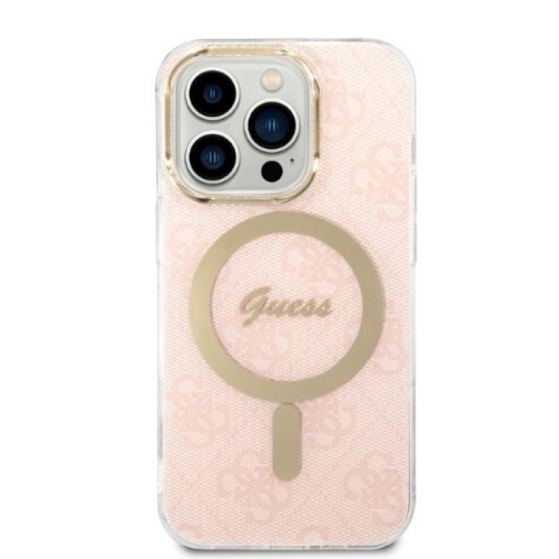 Guess GUBPP14LH4EACSP Hoesje + draadloze oplader Apple iPhone 14 Pro roze hardcase, 4G Print, MagSafe