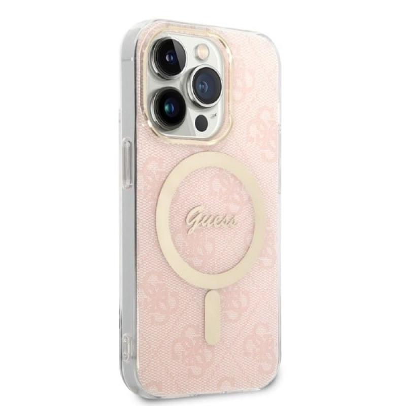 Guess GUBPP14LH4EACSP Hoesje + draadloze oplader Apple iPhone 14 Pro roze hardcase, 4G Print, MagSafe