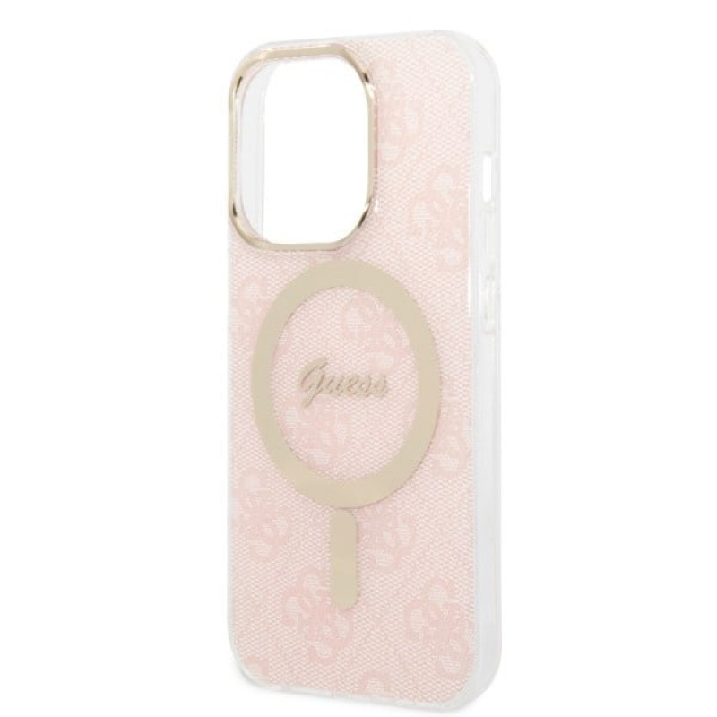 Guess GUBPP14LH4EACSP Hoesje + draadloze oplader Apple iPhone 14 Pro roze hardcase, 4G Print, MagSafe