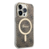 Guess GUBPP14LH4EACSW Hoesje + Draadloze Oplader Apple iPhone 14 Pro Bruin Hardcase, 4G Print, MagSafe