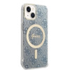 Guess GUBPP14MH4EACSB Hoesje + Draadloze Oplader Apple iPhone 14 Plus / iPhone 15 Plus Blauw Hardcase, 4G Print, MagSafe