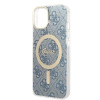 Guess GUBPP14MH4EACSB Hoesje + Draadloze Oplader Apple iPhone 14 Plus / iPhone 15 Plus Blauw Hardcase, 4G Print, MagSafe