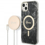 Guess GUBPP14MHMEACSK hoesje + draadloze oplader Apple iPhone 14 Plus / iPhone 15 Plus zwart hardcase, Marble, MagSafe