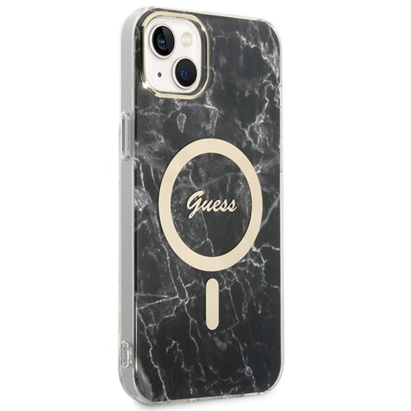 Guess GUBPP14MHMEACSK hoesje + draadloze oplader Apple iPhone 14 Plus / iPhone 15 Plus zwart hardcase, Marble, MagSafe