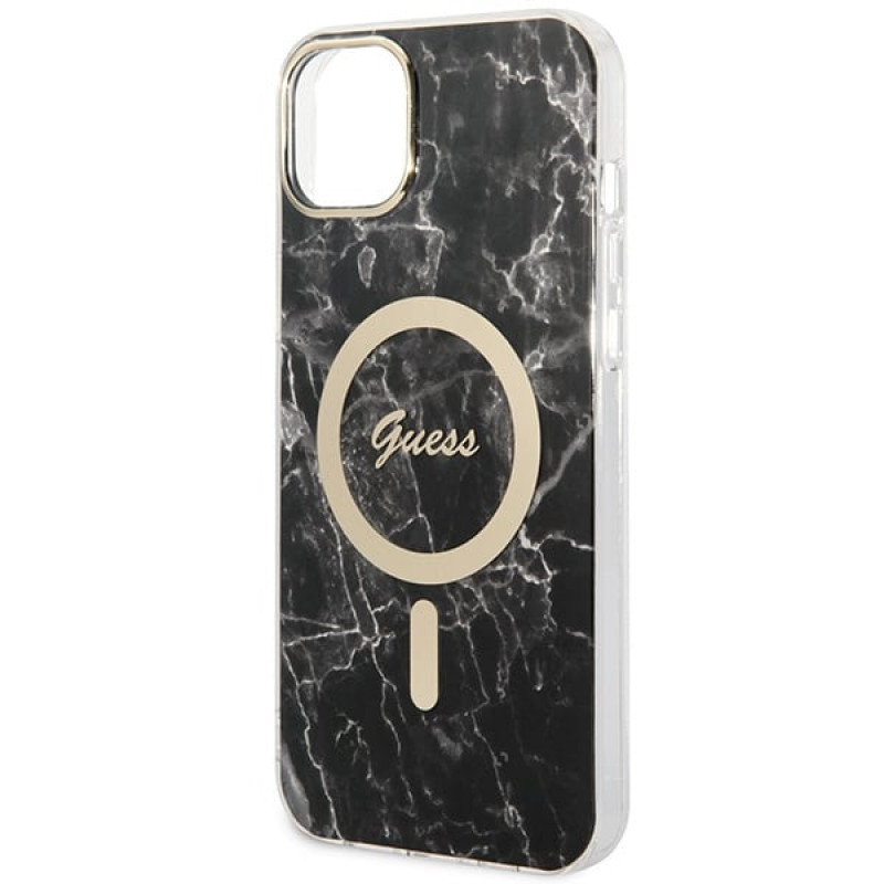 Guess GUBPP14MHMEACSK hoesje + draadloze oplader Apple iPhone 14 Plus / iPhone 15 Plus zwart hardcase, Marble, MagSafe