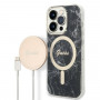 Guess GUBPP14XHMEACSK Hoesje + Draadloze Oplader Apple iPhone 14 Pro Max Zwarte Hardcase, Marble, MagSafe
